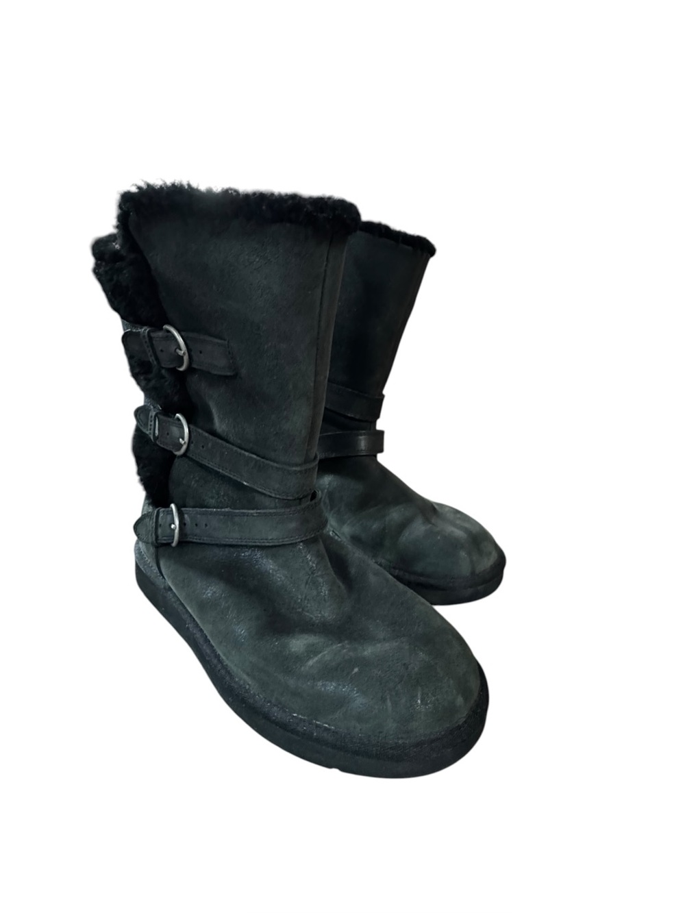 Women’s Ugg Australia Size 9 Black Becket Leather Shearling Mid-Calf Winter Boot